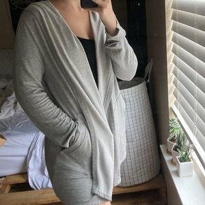 grey hooded cardigan